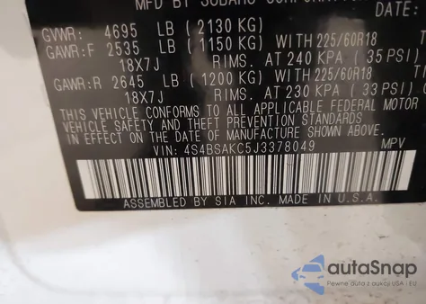 2018 Subaru Outback 2.5I Limited z USA, uszkodzony, nr VIN 4S4BSAKC5J3378049